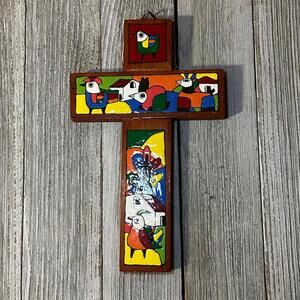 Hand-Painted Wooden Cross Wall Decor from El Salvador